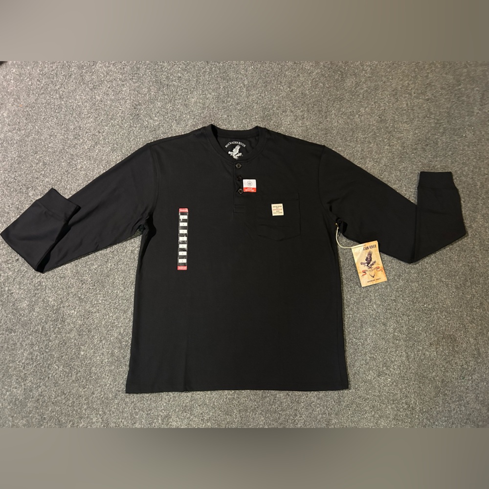 Buckhorn River Men’s Black Henley Long-Sleeve Shirt Large NWT!